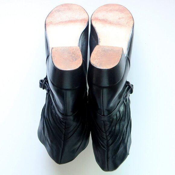 Hardy Black Leather Mid-Calf Western Hand Made Ankle Boots Block Heel Brazil 9.5 - Picture 6 of 16